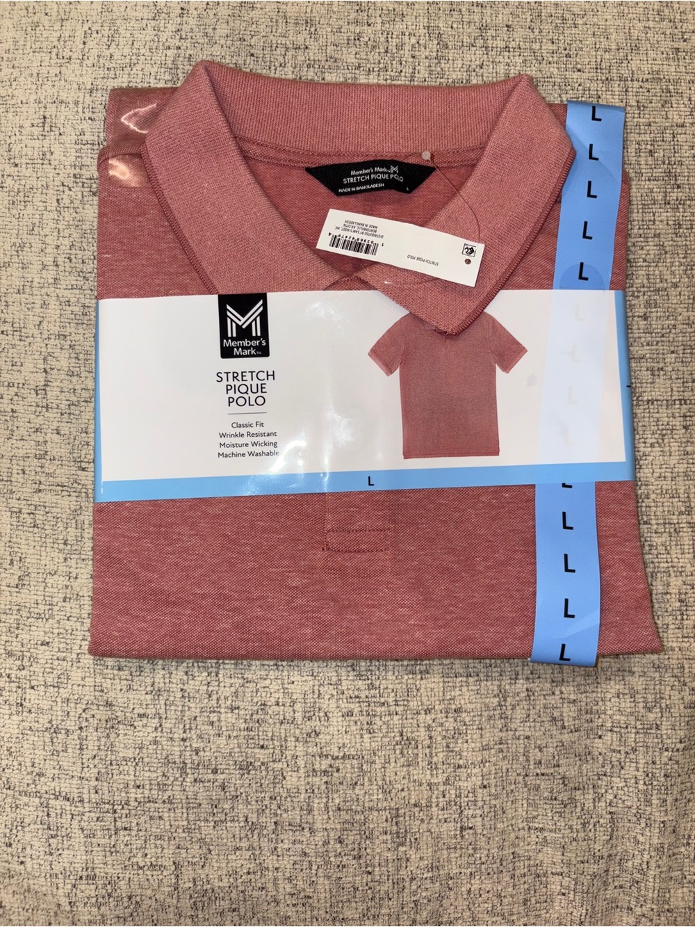 Men's Stretch Pique Polo Shirt - Dusty Rose Red (L)